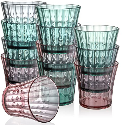 AVLA 12 Pack Plastic Water Tumblers, 300ml Unbreakable Acrylic Drinking Glasses, Transparent Reusable Juice Wine Cup, BPA-Free Small Stackable Kids Drinkware for Home, Picnic, Party, Dishwasher Safe