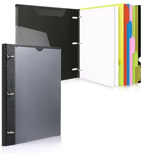 WOT I 1-Pack Telescoping 3 Ring Binder Notebook - Customizable Cover, 5 Dividers & Pocket Folder in One Slim Organizer (60 Sheets Included), Black