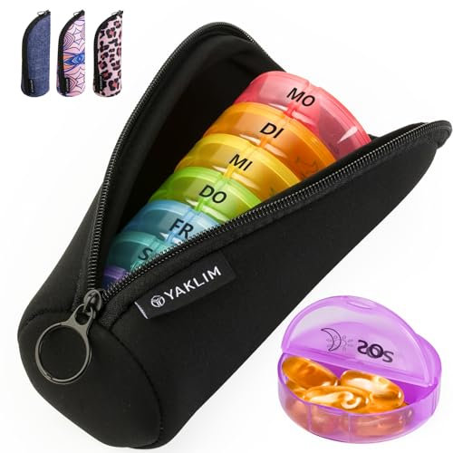 Wöchentliche Pillendosen 7 Tage 2 mal am Tag, große Pillendose Organizer mit Reißverschluss, Neopren-Hülle, XL 7 Tage rund Reise Pillen-Organizer täglich AM PM Tablet-Halter für Vitaminergänzungstopf