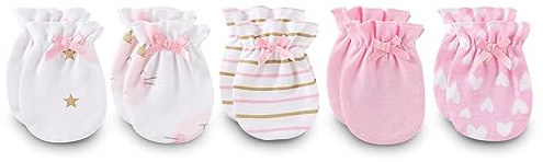 Ecojoy Newborn Baby Elastic Scratch Mitten 5 Pcs Tiny Baby Boy and Girl Gloves Scratch Mits 0-6 months