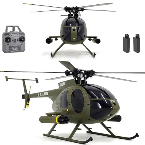Ssccgym 335MM MD500 C189 Remote Control Helicopter Add Optical Flow Positioning RC Aircraft 2Batteries RC Heli Single Rotor No Ailerons Maintain Altitude Hover Green RTF