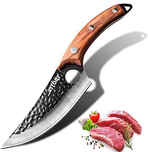Kitory Kochmesser Profi, Scharf Küchenmesser, Wikinger Messer Handgeschmiedete Fleischmesser Chefmesser - Griff aus natürlichem Birnbaumholz - Geschenke für Männer Ehemann ihn