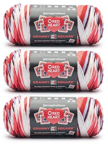 Red Heart All in One Granny Square Garn, cremefärgad/brun (Soft White) – 3-pack á 250 g – 100% akryl – #4 kamgarn (medium) – 381 meter – stickning/virkning/amigurumi