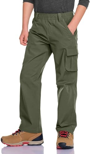 CQR Kids Boy’s Hiking Cargo Pants, Water Resistant UPF 50+ Quick Dry Youth Casual Outdoor Climbing Camping Trousers, Shenah Trail Army Green, X-Small
