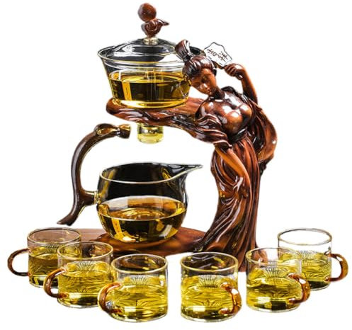 MYBAQ, Teiera magnetica, set da tè in vetro Lazy Kung Fu, set da tè automatico in vetro ad alta temperatura, per uso domestico, teiera magnetica per macerazione, set da tè semi-automatico, adatto per