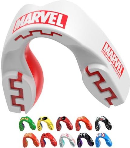 Marvel Logo Paradenti Sportivo Adulti e Bambini Contatto Completo per Tutti Gli Sport, tra Cui Rugby, MMA, Hockey, Judo Arti Marziali e Boxe