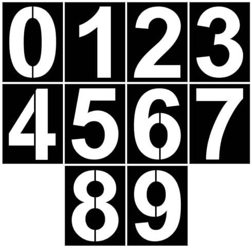 4inch Zahlenschablone, Wiederverwendbar PET Zahlenschablonen für Hausnummern 10 Stück Zahlen Schablonen von 0 bis 9，Sprühschablonen