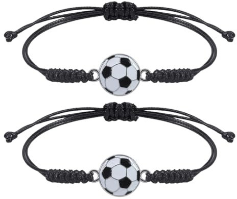 BIRLOZA 2 Stück Fußball Armband Kinder Sport Armbänder Verstellbares Gewebte Freundschaftsarmband Metall Fußball Charm Armbänder für Teenager Erwachsene Mädchen Jungen