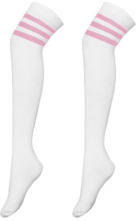 Damen Kniestrümpfe Overknee Strümpfee Gestreifte Strümpfee Weiche Sportsocken Überkniestrümpfe für Cosplay Sport (DE/NL/SE/PL, Alphanumerisch, Einheitsgröße, Regular, Regular, White (Pink Stripe))
