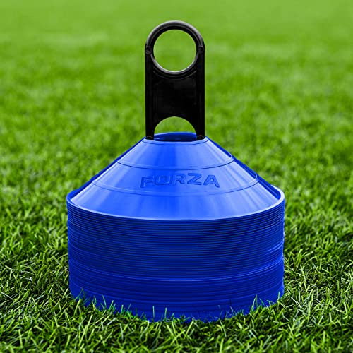 FORZA Träningsmarkörer | 10 livliga färgalternativ – premium coachingutrustning med stativ perfekt för fotboll, rugby och fitnessborrar [50 eller 1 000-pack] (elektriskt blå, paket med 1 000)