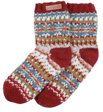 Pachamama Calzini da donna in 100% lana, lavorati a mano, tradizionali Fairisle, colorati, taglia M, 4-7, fatti a mano, extra caldi, commercio equo e solidale, Borgogna, Etichettalia unica