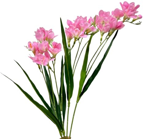 4pcs Pink Freesias Flowers Artificial with Long Stem,24 Real Touch Flowers