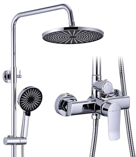 KeeGone Duschsystem mit Armatur Höhenverstellbare Dusche ohne Thermostat 26 cm Großflächen Regendusche & 3-funktion Handbrause Edelstahl Duschsystem Set