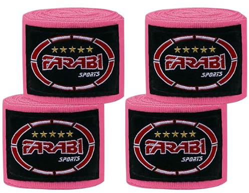 Farabi Sports Kinder Boxing Bandage 2,5 Meter lang boxbandagen - Box Bandages mit Paar für MMA, Muay Thai, Training, Kickboxen und Kampfsport (Rosa (2er-Pack)