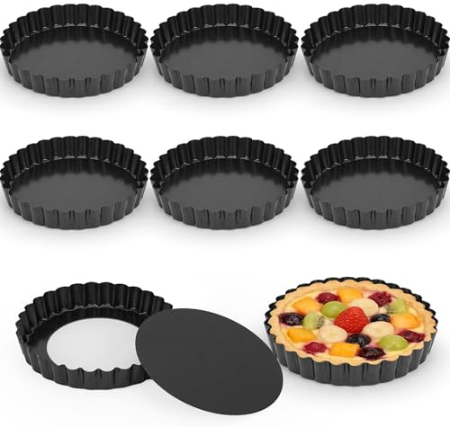 AZKEEGREY 8 stycken 12 cm tårtform med lyft nonstick mini quichform avtagbara formar, tarteform rund, tårtbottenform, fruktkakform för pak, tårta
