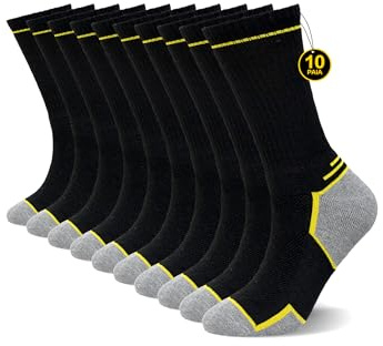 ZFSOCK Calcetines Trabajo HombreTranspirables: Calcetines Trabajo Antiampollas Reforzados Puntera & Talón sin Costuras con Rizo Interior Duraderos para Obra Taller Almacén 10 pares negros 43-46