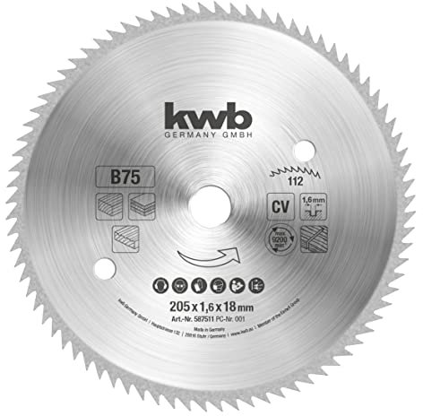 Kwb Hoja de Sierra Circular 205 x 18 mm, Alemana, Corte Fino, Adecuada para Paneles de Madera y Madera Perfilada