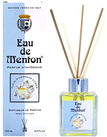 Prestige de Menton Diffuseur de Parfum d’Ambiance 100 ml – Fleur d’Oranger & Citron – 95,7% naturel & Vegan – Diffuseur à Bâtonnets Maison Floral & Purifiant