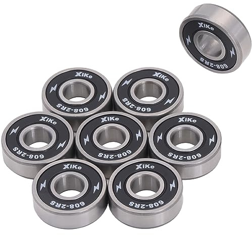 XiKe 608-2RS/608RS Rodamientos de Bolas 8x22x7mm, Acero Cromado y Juntas Dobles de Goma, Rodamientos de Bolas para Monopatines, Patines en Línea, Patín, Scooters, etc. (Negro, 8 uds.)