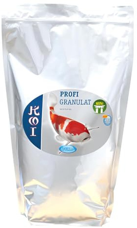 AQUARIS Koi Profigranulat Mini per pesci da laghetto sono galleggianti, non intorbidiscono l'acqua del laghetto e contengono molti nutrienti con elementi utili 5,6 L - 1,96 kg