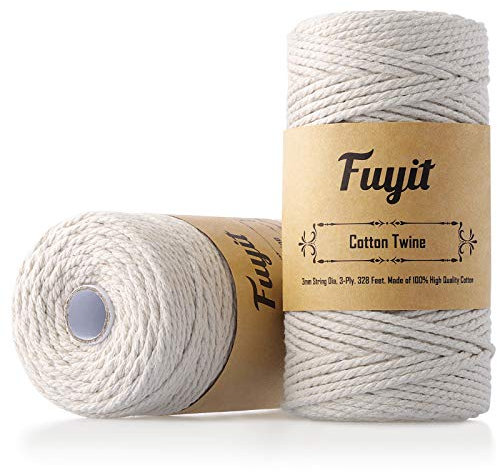 Fuyit Makramee Baumwolle 3mm x100m,Natürliche Baumwollkordel Makramee Garn 2 Stück, Baumwollschnur Kordel Natur für Makramee Wandbehang,Wandteppichen, DIY Dekoration Weben,Pflanzenbügeln(Beige)