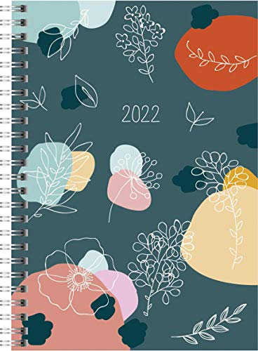 rido/idé 7021807022 Buchkalender Timing 1, 2 Seiten = 1 Woche, 148 x 210 mm, Grafik-Einband Fiori, Kalendarium 2022