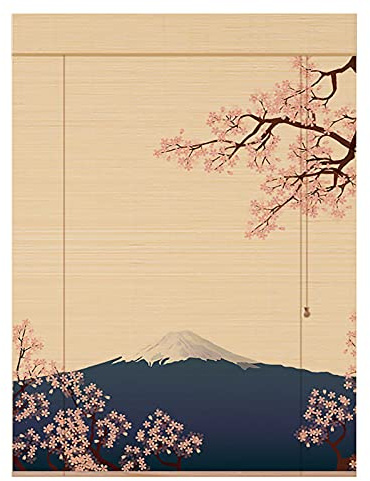 ACXZ Tenda a Pacchetto in bambù Giapponese con mantovana, Motivo Fuji Mountain, Tapparella avvolgibile Bamboo Oscurante per Balcone, Tana, Cucina, Bagno, Colore Naturale