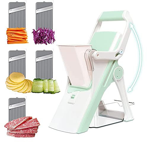 Affettatrice multifunzionale per mandoline 5 in 1 per verdure, tritatutto professionale, con contenitore, affettatrice per frutta, patate, cipolla, frittura francese, grattugia per cucina, 5 lame Aqua