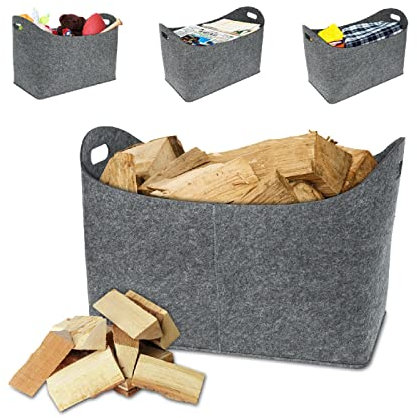 LZQ Lot de 4 sacs en feutre XXL - Avec poignée renforcée - Pour bois de cheminée - En feutre - Extra épais - Pour courses, bois de cheminée, journaux, bois de chauffage - Gris clair
