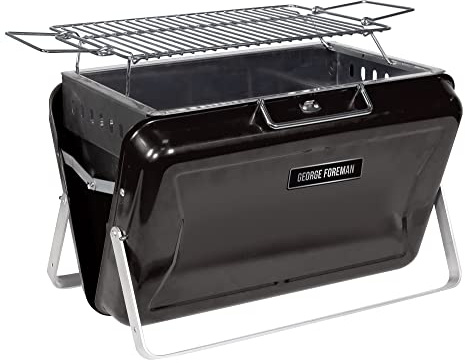 George Foreman Portable Charcoal BBQ, On-The-Go Toolbox, Portable, Sturdy Foldable Legs, Convenient Handle, Lightweight, Camping, Black, Charcoal Barbecue, GFPTBBQ1005B