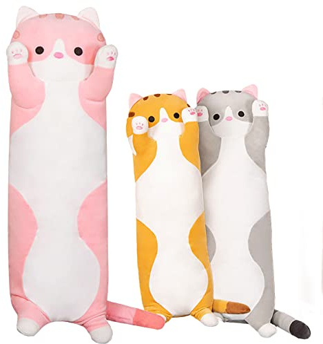 shownicer Cuscino felpato, carino gatto lungo, giocattolo morbido anime, cuscino per bambola, animali in peluche, cuscino per abbraccio, cuscino per divano letto, regalo per bambini e ragazzi (rosa