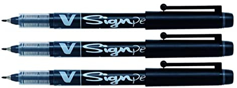 PILOT V-Sign Pen Filzstifte, mittlere Spitze, 0,6 mm, Schwarz, 3 Stück