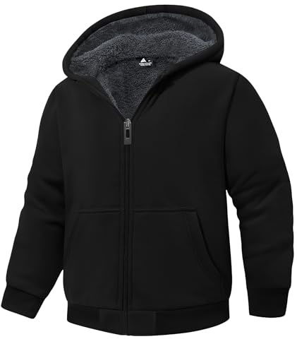 LLdress Ragazzi Giacca in Pile Cappuccio Cerniera Bambini Felpa con Maglione Caldo Calda Inverno Sudore Fodera in Pile Autunnale Pullover Ourdoor(Nero L)