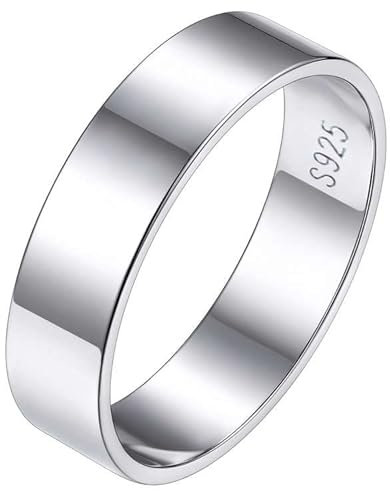 Silvora Anillo Dedo Gordo Menique Plata de Primera Ley, 5mm Anillo Ancho Antiestres Anillo para Amistad