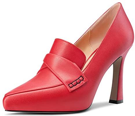Castamere Women High Stiletto Platform Heel Pointed Toe Slip-on Pumps Court Shoe Wedding Office Dress 10 CM Heels Red 6 UK