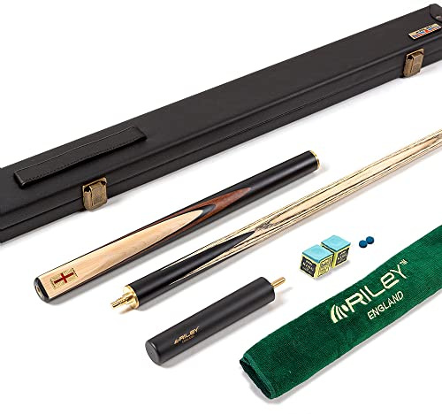 Riley England 3 Piece Snooker Cue and Hard Case 3/4 Cut- Ebony Butt with 9.5mm Tip - 145cm - Black/Maple Wood (RES-4 Design)