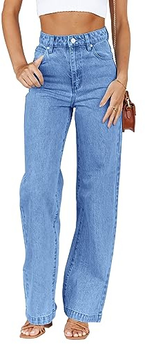 Cicy Bell Women's High Waisted Jeans Boyfriend Baggy Straight Leg Casual Denim Pants with Pockets Blue