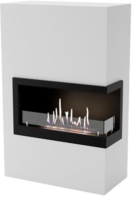 GLOW FIRE Ethanol Kamin Halden rechtsoffen (Standkamin) - Bioethanol Kaminofen für Indoor mit Holz-Fassade, 3 h Brenndauer, über 2kW Heizleistung, 90 x 140 x 28 cm - Grau