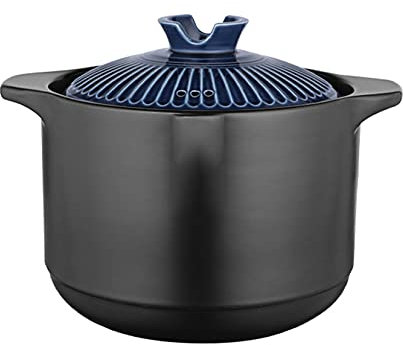 PTATT Black Clay Pot Earthen Pot Ceramic Cookware Ceramic Covered Casserole Dish With Lid,Heat-Resistant Earthen Pot Healthy Saucepan(1.8L/3.2L/4.5L/6L) black-6L