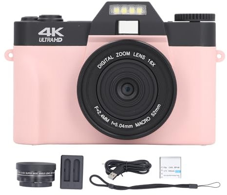 Acouto Appareil Photo Numérique 4K pour la Photographie Vidéo Autofocus Anti-secousse Caméra Vlogging 48MP Écran Rabattable à 180 Degrés 3 Pouces Caméra de Voyage à Zoom Numérique 16X