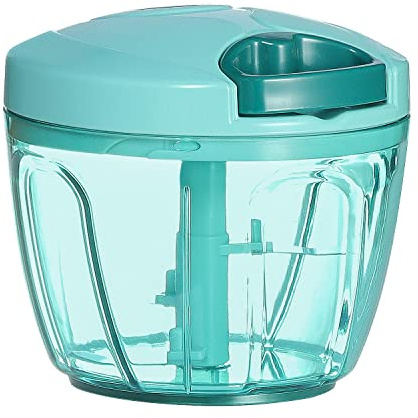 Ourokhome Tritatutto manuale per verdure, tritaverdure, portatile, con cordino, per verdure, zenzero, frutta, noci, erbe, ecc., 650 ml, blu