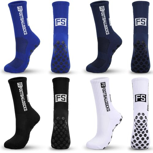 JUNEBRUSHS Football Socks, 4 Paar Fussball Socken Herren 39–45 Fußball Socken Grip Socken Fussball für Männer Rutschfeste Stoppersocken Fußball Zubehör Fußball Sachen