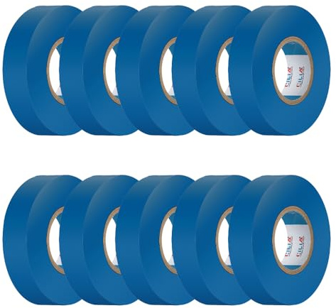 CILIA Pack 10 Cinta Aislante Electricista PVC 19mm x 25m - Adhesivo Profesional Autoextinguible - Certificado IEC 60454-600V - Para Reparaciones Eléctricas - Azul