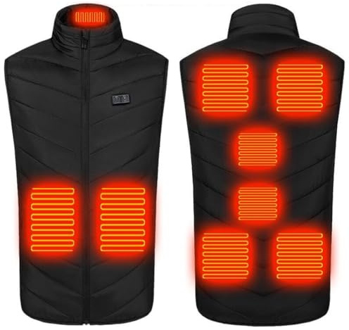GDJGNUDK Chaleco Calefactable, Chaqueta Calefactora Eléctrica USB con 3 Niveles de Configuración de Calor para Hombres y Mujeres, Chaleco Calefactor de Invierno para Caza, Exterior, Camping(Black,M)