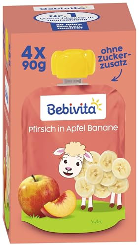 Bebivita Quetschbeutel Pfirsich in Apfel Banane, 4 x 90g 4er Pack (4x4x90g)