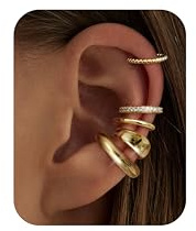 CASSIECA Ohrmanschette für Damen Ohne Ohrlöcher 5 Stück Set 14K Gold Clip Ohrringe Non Piercing Fake Helix Knorpel Ohrringe Ohrklemme mit Geschenkbox