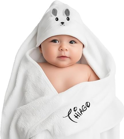 Gaosh Toalla Bebe con Capucha Personalizada con Nombre Capa Baño Bebe Albornoz Suave y Cómoda para Recién Nacidos Regalo para Bebé Recien Nacido Niño Niña (Blanco)
