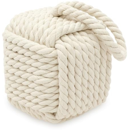 Square Rope Knot Door Stops Decorative Nautical Door Stopper Handmade with Handle,13x13CM White Weighted Interior Doorstop Sailor Knot for Doors and Window