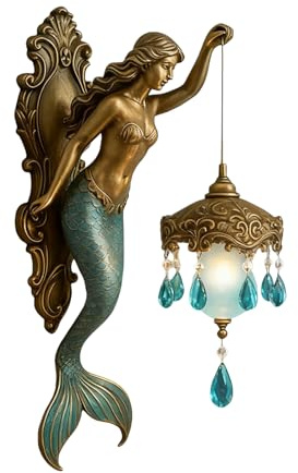 Wuvfojca Wall Lantern, Battery Operated in Vintage Style, Mermaid Wall Lamp with Lantern - For Home, Bedroom, Living Room, Bathroom, Gallery, Hallway, Villa by the Sea