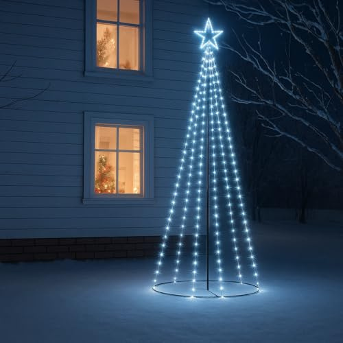 Albero di Natale luminoso da 360 LED bianco freddo da esterno,con puntale a stella, per decorare con eleganza il tuo Natale